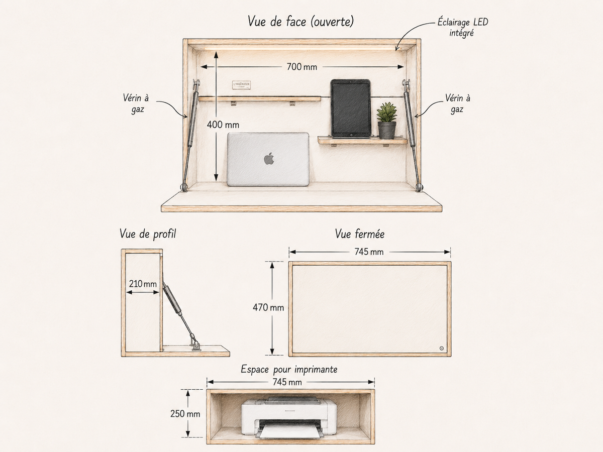 L'Ingénieux - Bureau mural rabattable
